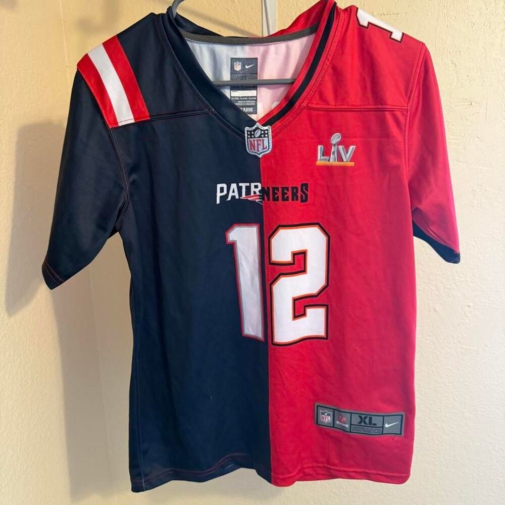 Nike Tom Brady #12 Split Jersey Patriots Buccaneers Super Bowl LIV Youth XL 18/2